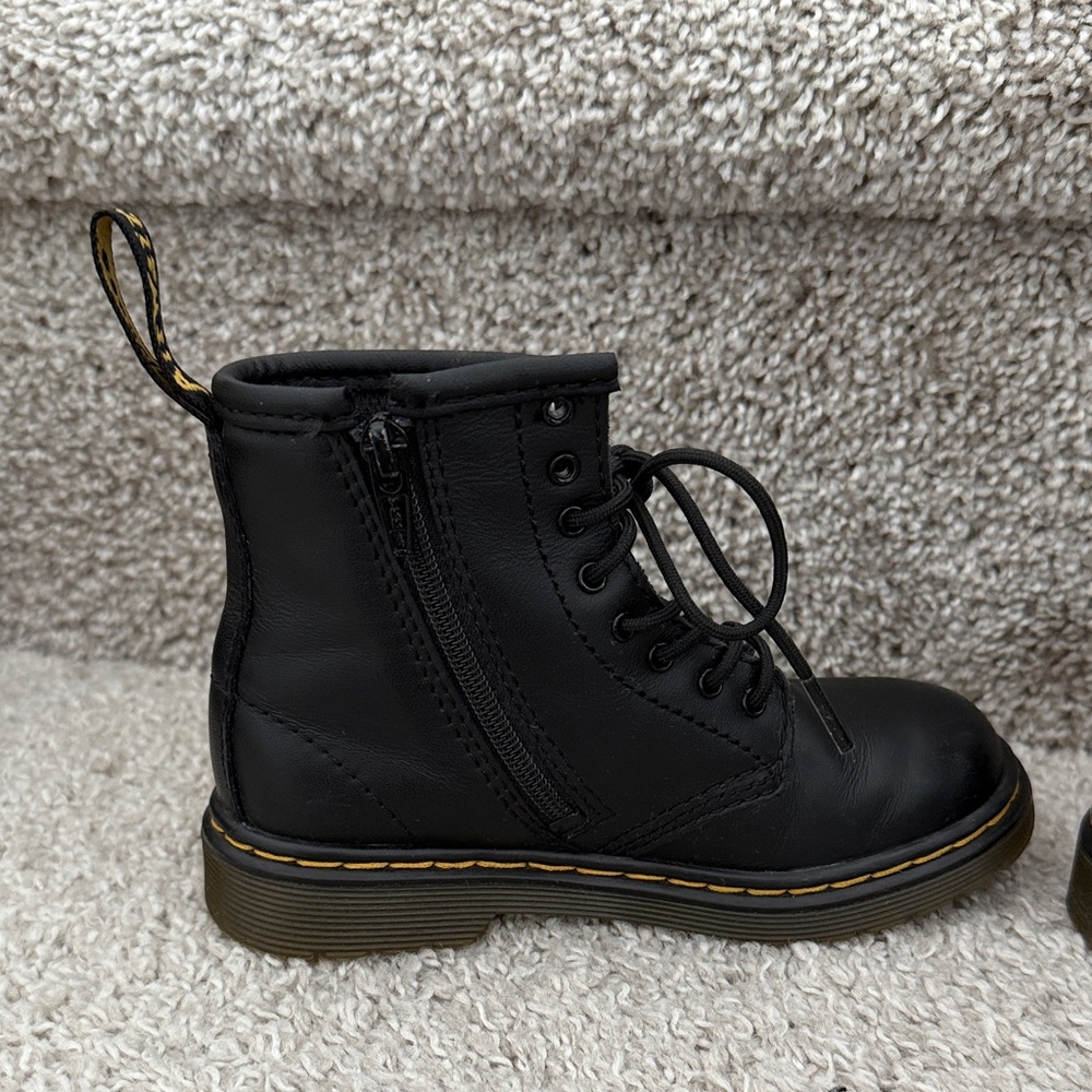 Dr. Martens Girls Black Lace-Up Combat Boots with Yellow Stitching - Picture 10 of 13